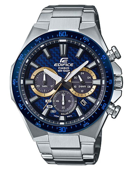 Casio Casio Edifice EQS-800BCD-2A EQS EQS-800BCD-2A кварцевые мужские часы синий циферблат, браслет нержавеющая сталь — вид спереди