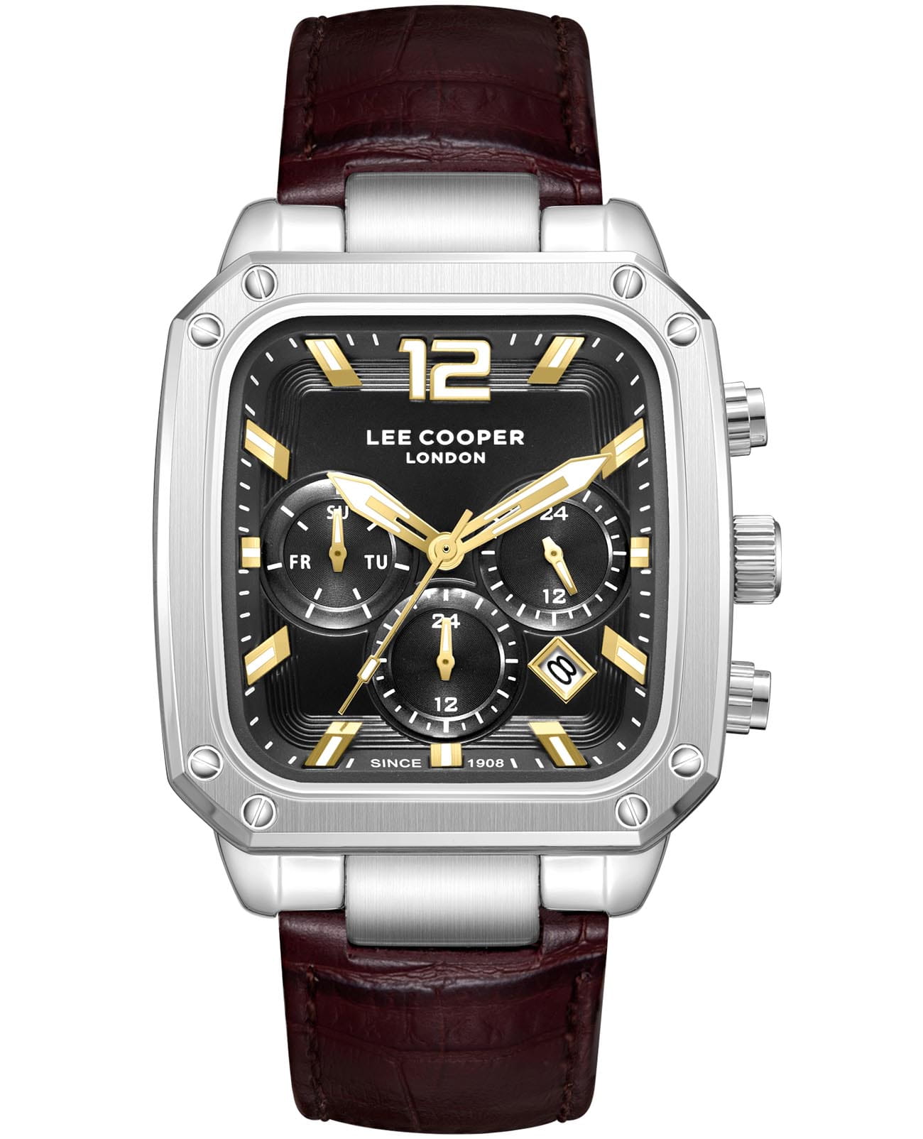 Lee Cooper Lee Cooper LC08184.352  LC08184.352 кварцевые мужские часы черный циферблат, браслет кожаный — вид спереди