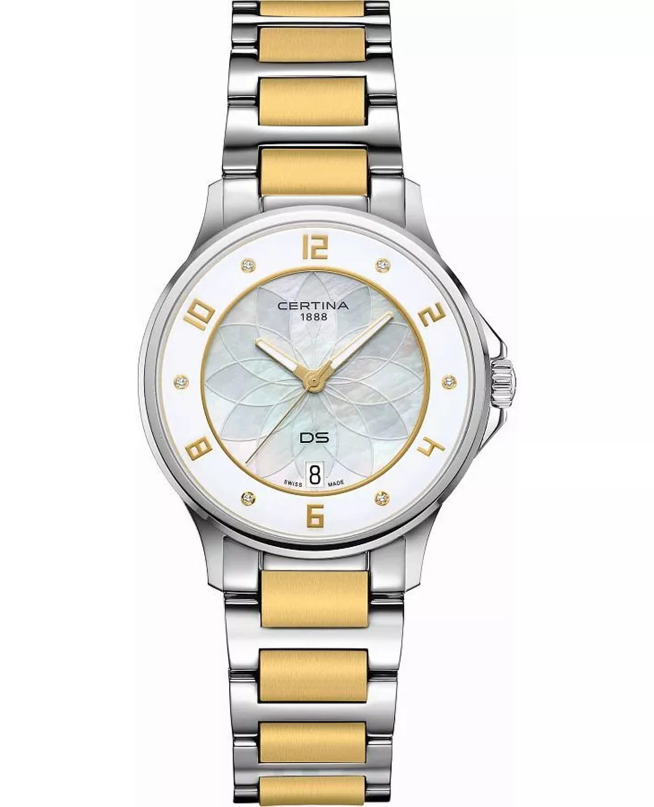 Certina Certina DS-6 Lady C039.251.12.116.00  C0392511211600 кварцевые женские часы белый циферблат, браслет нержавеющая сталь с pvd-покрытием — вид спереди