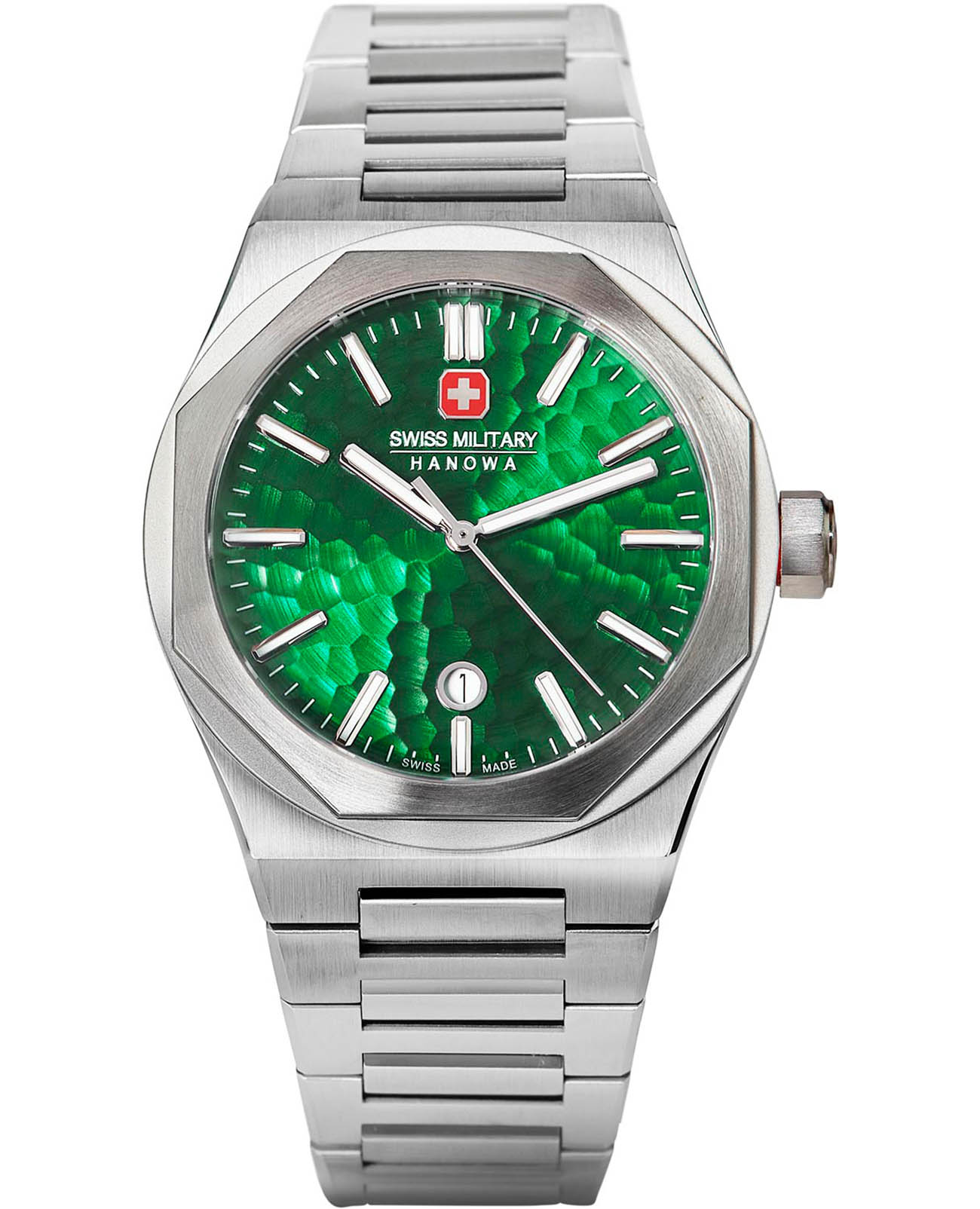 Swiss Military Hanowa Swiss Military Hanowa Octon Hammered SMWGH2101906  SMWGH2101906 кварцевые мужские часы зеленый циферблат, браслет нержавеющая сталь — вид спереди
