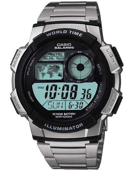 Casio Casio Collection AE-1000WD-1AVDF (AE-1000WD-1A)  AE-1000WD-1A кварцевые мужские часы голубой циферблат, браслет нержавеющая сталь — вид спереди