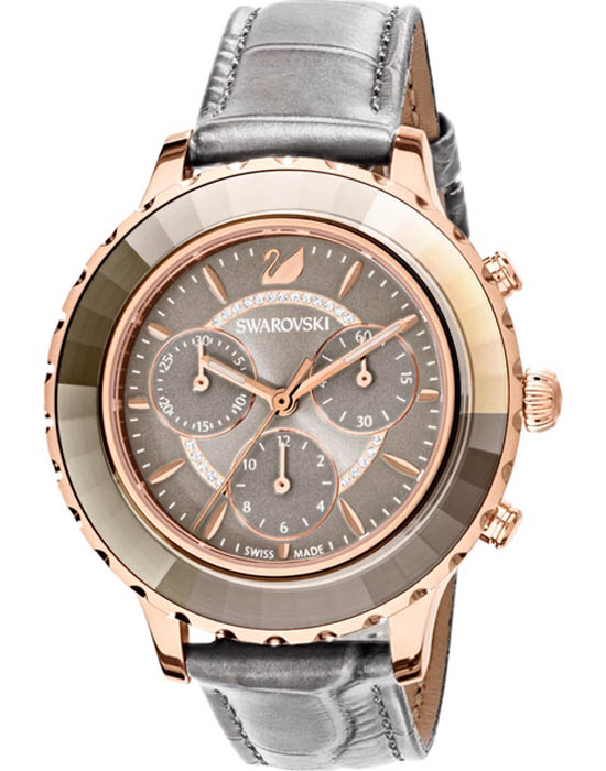 Swarovski Swarovski Octea Lux Chrono 5452495  5452495 кварцевые женские часы серый циферблат, браслет кожаный — вид спереди