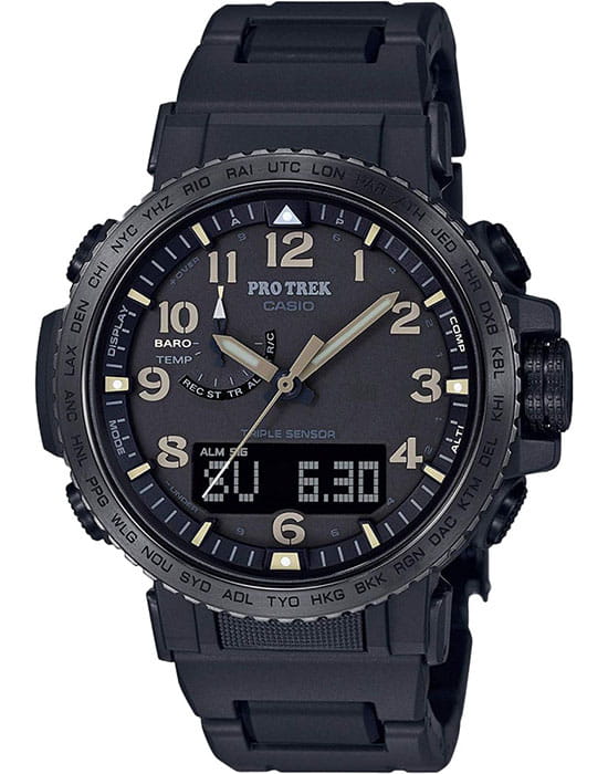 Casio Casio Pro Trek PRW-50FC-1 PRW PRW-50FC-1ER кварцевые мужские часы черный циферблат, браслет пластик — вид спереди