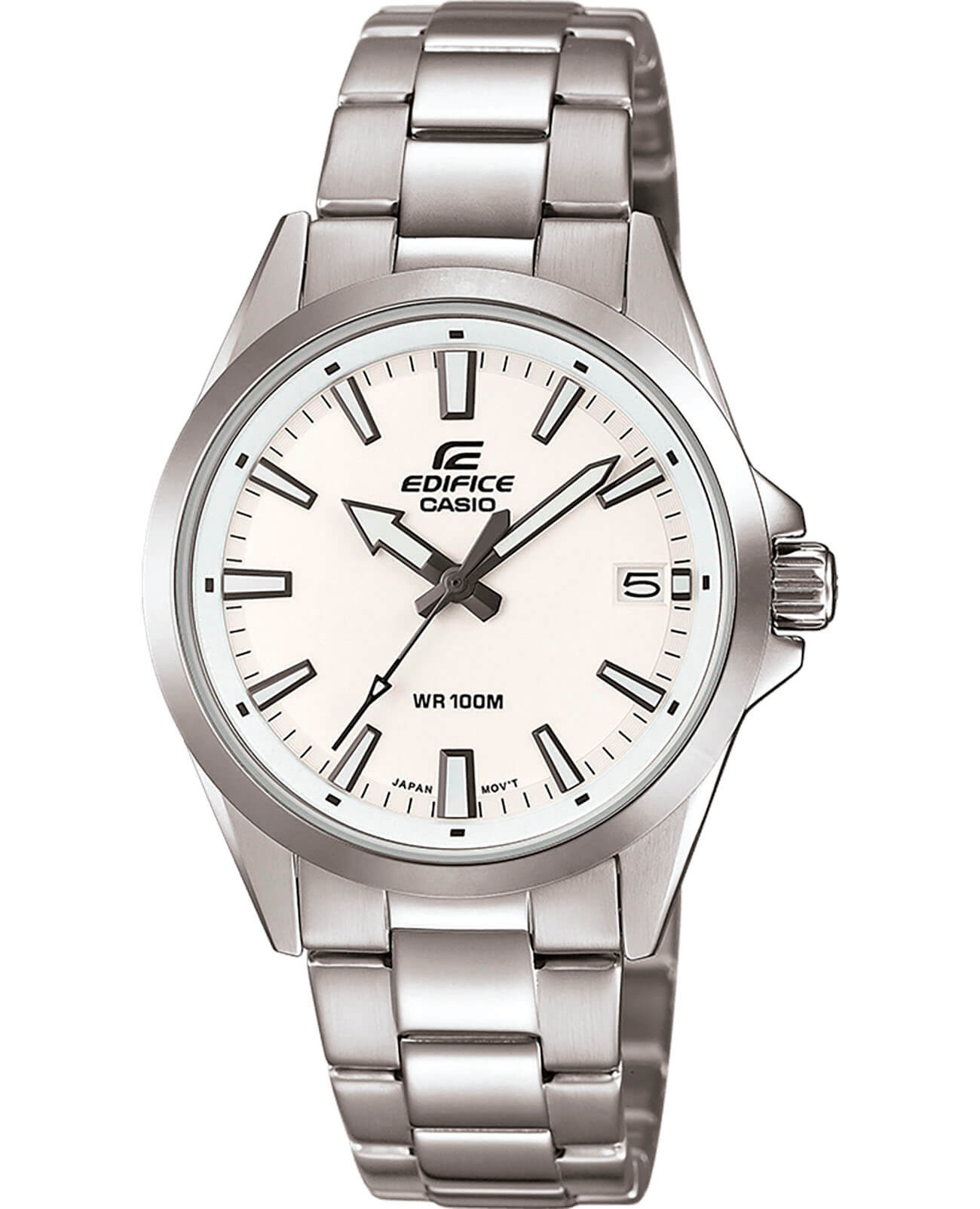 Casio Casio Edifice EFV-110D-7A EFV EFV-110D-7A кварцевые мужские часы белый циферблат, браслет нержавеющая сталь — вид спереди