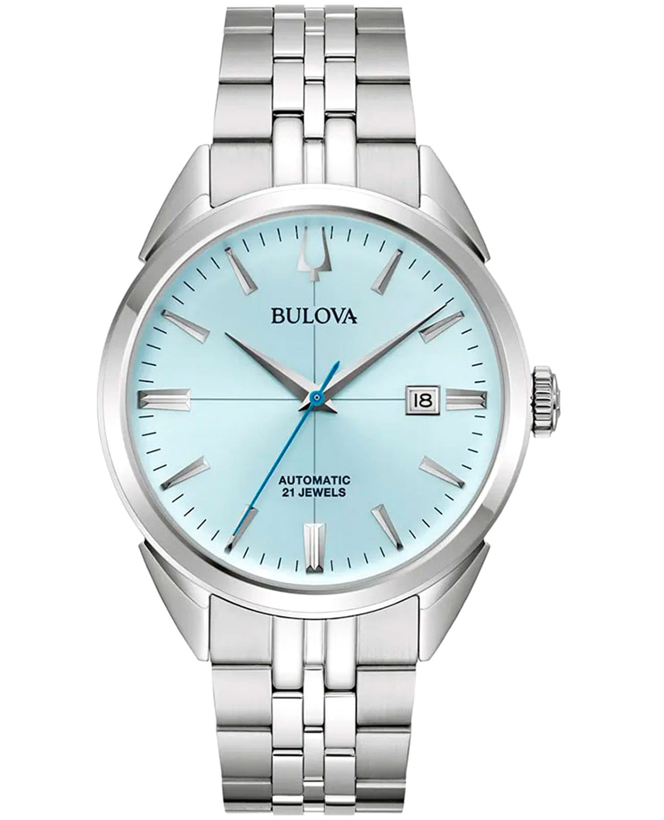 Bulova Bulova Sutton 96B423  96B423 механические мужские часы голубой циферблат, браслет нержавеющая сталь — вид спереди