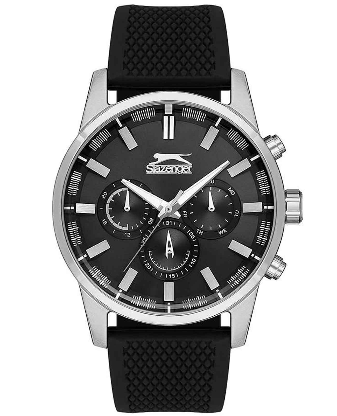 Slazenger Slazenger SL.09.2107.2.01  SL.09.2107.2.01 кварцевые мужские часы черный циферблат, браслет силикон — вид спереди