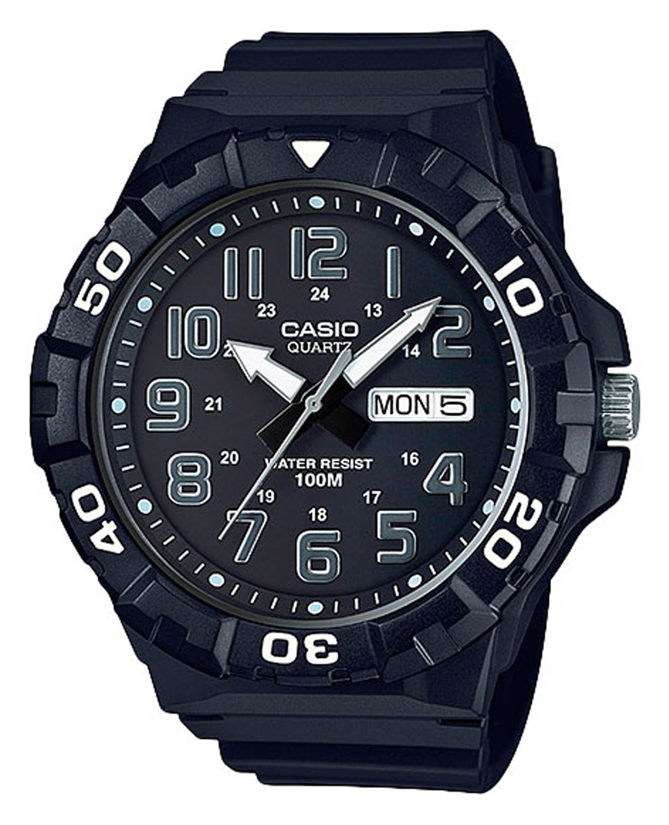 Casio Casio Collection MRW-210H-1AVDF (MRW-210H-1A)  MRW-210H-1A автокварц (кинетик) мужские часы черный циферблат, браслет пластик — вид спереди