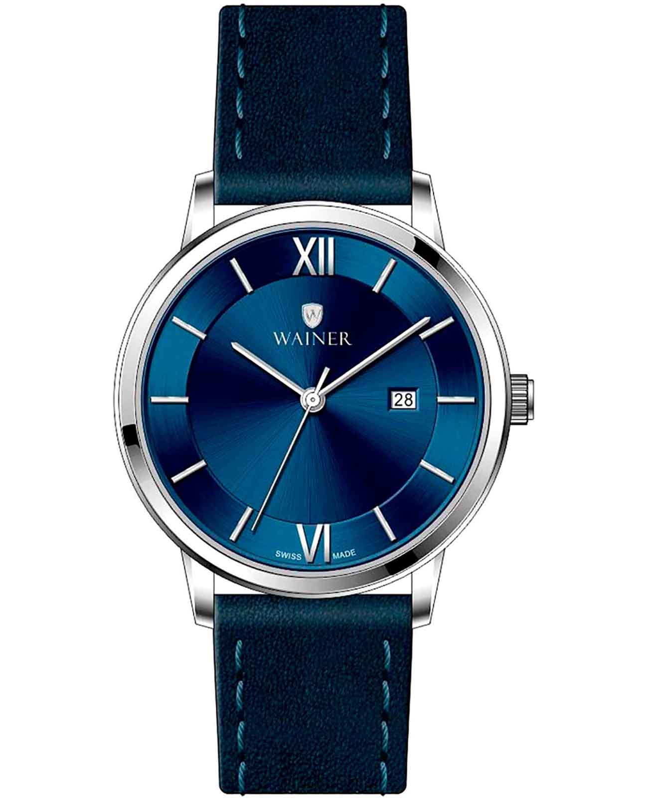 Wainer Wainer Classic WA.11190-C  WA.11190-C кварцевые мужские часы синий циферблат, браслет кожаный — вид спереди