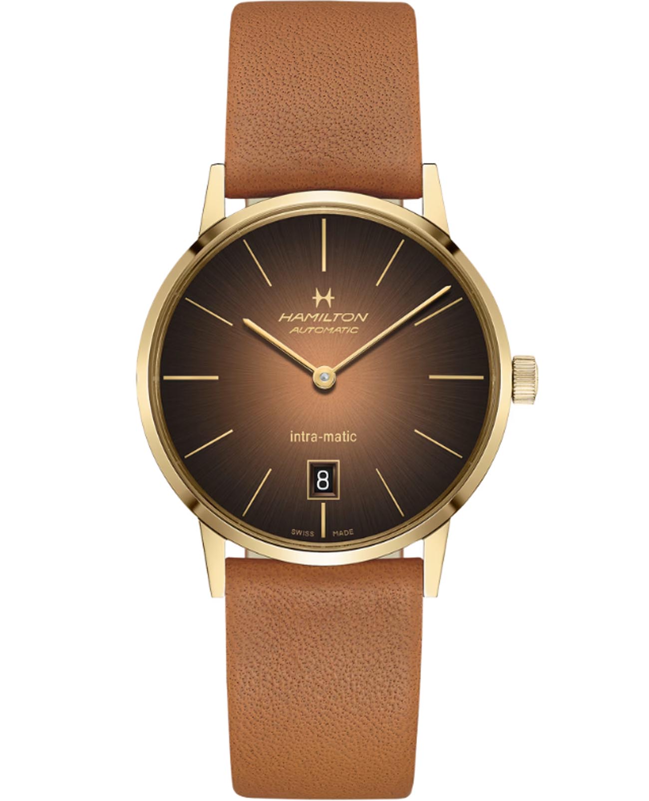 Hamilton Hamilton American Classic Intra-Matic Auto H38475501  H38475501 механические мужские часы цветной циферблат, браслет кожаный — вид спереди