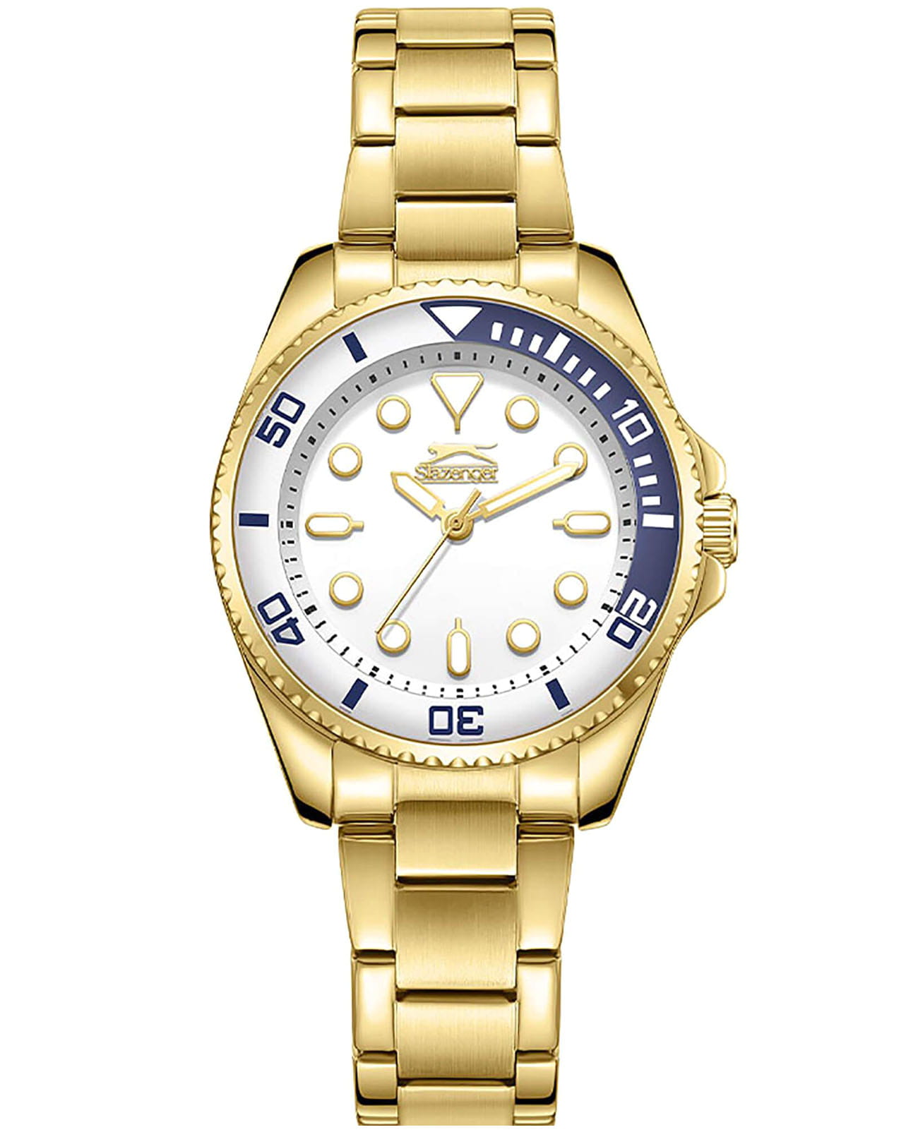 Slazenger Slazenger SL.09.2353.3.02  SL.09.2353.3.02 кварцевые женские часы золотой циферблат, браслет суперметалл с ip покрытием — вид спереди