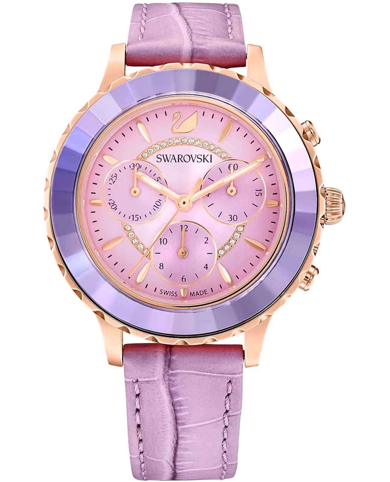 Swarovski Swarovski Octea Lux Chrono 5632263  5632263 кварцевые женские часы фиолетовый циферблат, браслет кожаный — вид спереди