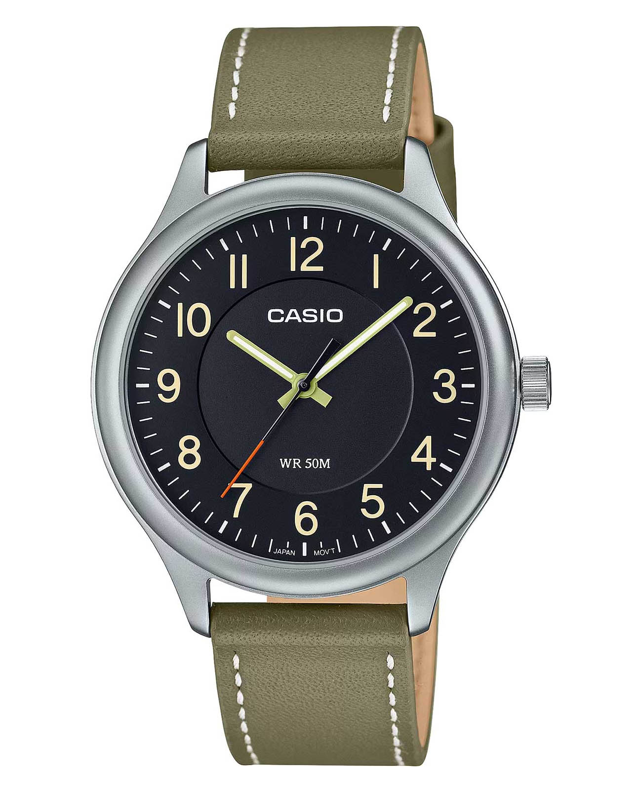Casio Casio Collection MTP-B160L-1B2V  MTP-B160L-1B2V кварцевые мужские часы черный циферблат, браслет кожаный — вид спереди