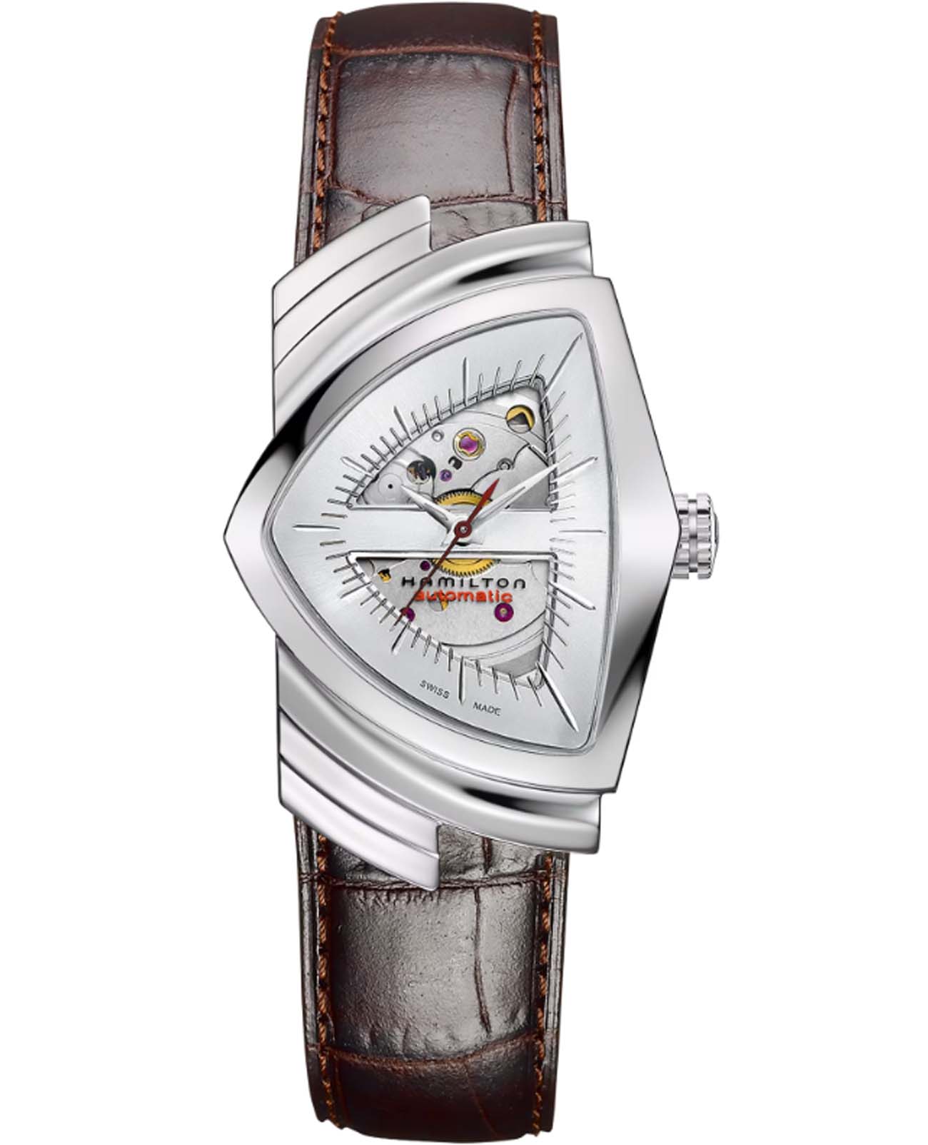 Hamilton Hamilton Ventura Auto H24515551  H24515551 кварцевые мужские часы белый циферблат, браслет кожаный — вид спереди