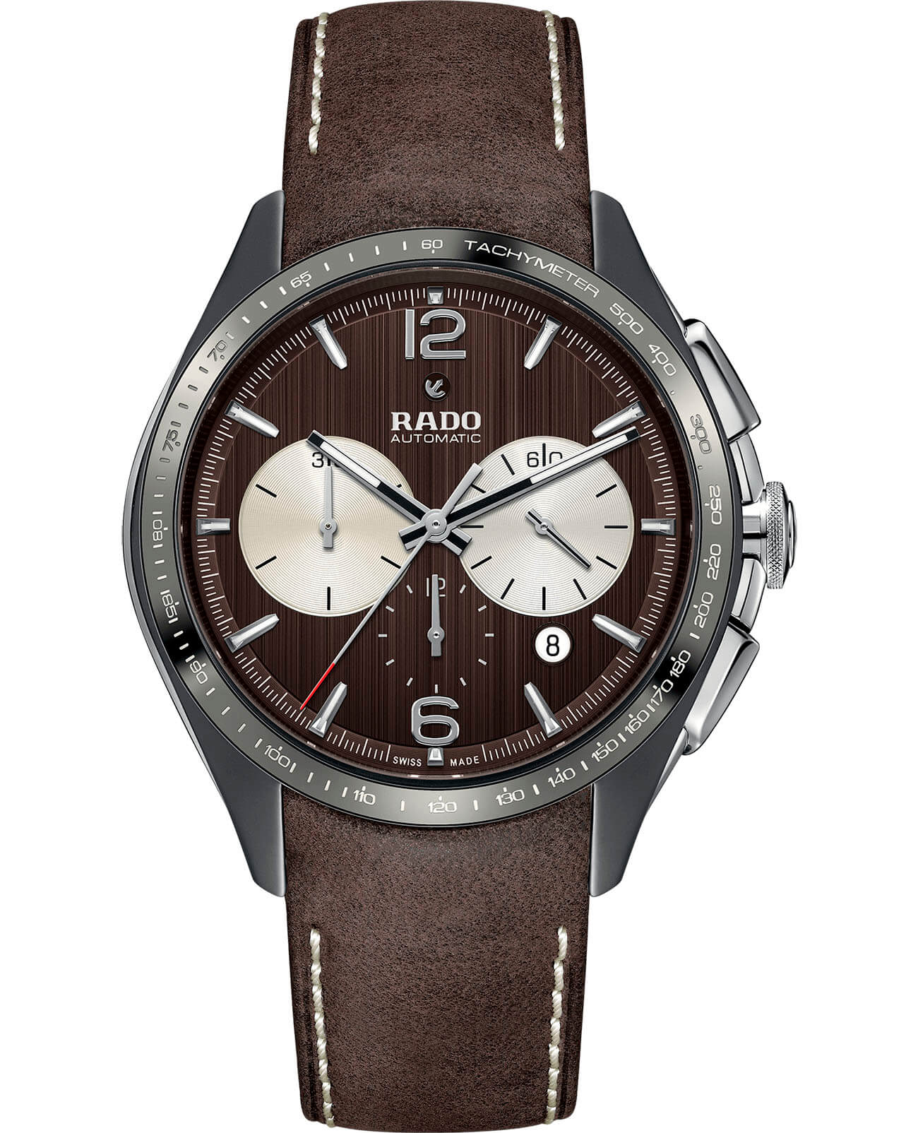 Rado Rado Hyperchrome Tennis Automatic Chronograph R32022305 Automatic R32022305 механические мужские часы коричневый циферблат, браслет кожаный — вид спереди