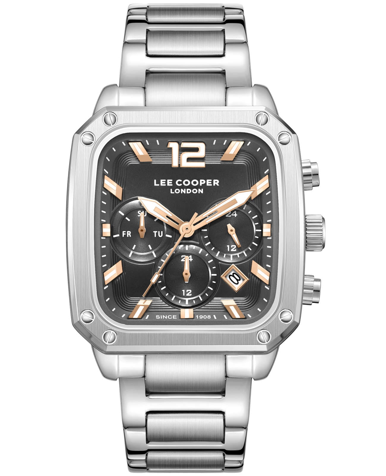 Lee Cooper Lee Cooper LC08182.360  LC08182.360 кварцевые мужские часы черный циферблат, браслет нержавеющая сталь — вид спереди