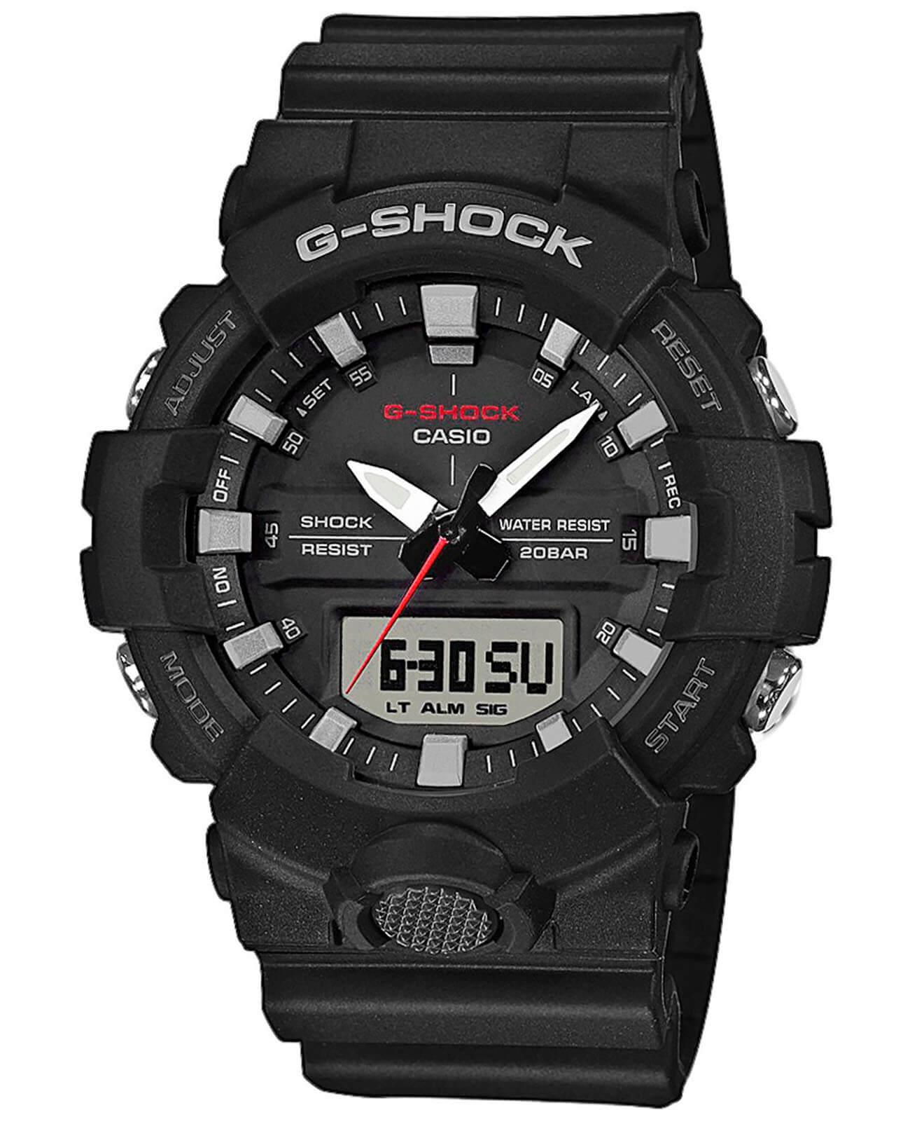 Casio Casio G-Shock GA-800-1A GA GA-800-1A электронные мужские часы черный циферблат, браслет полимер — вид спереди