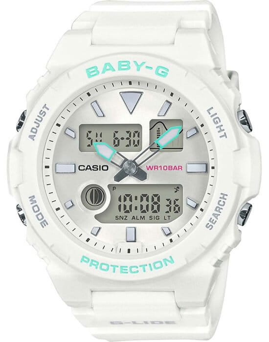 Casio Casio Baby-G BAX-100-7A  BAX-100-7A кварцевые женские часы белый циферблат, браслет пластик — вид спереди