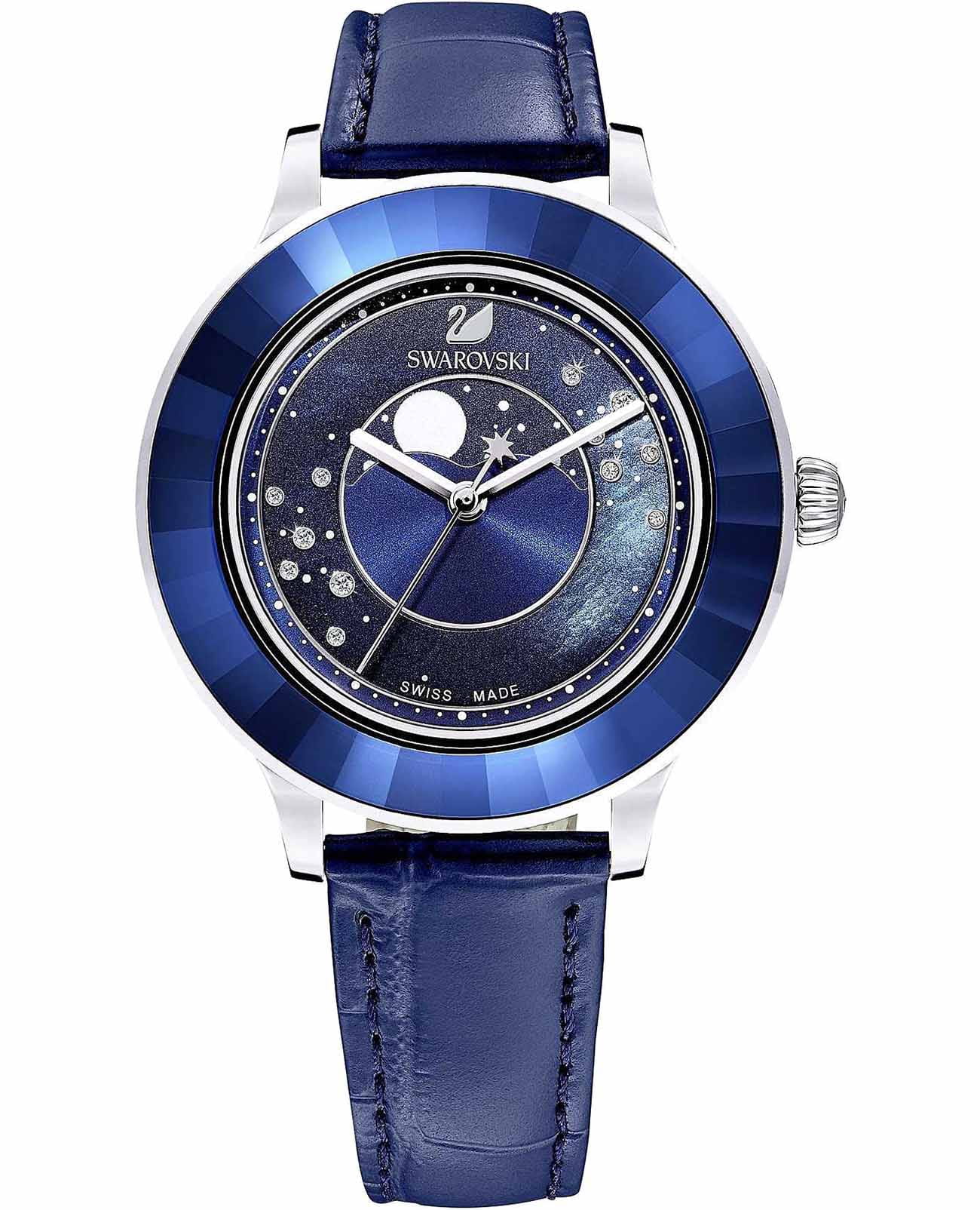 Swarovski Swarovski Octea Lux 5516305  5516305 кварцевые женские часы синий циферблат, браслет кожаный — вид спереди