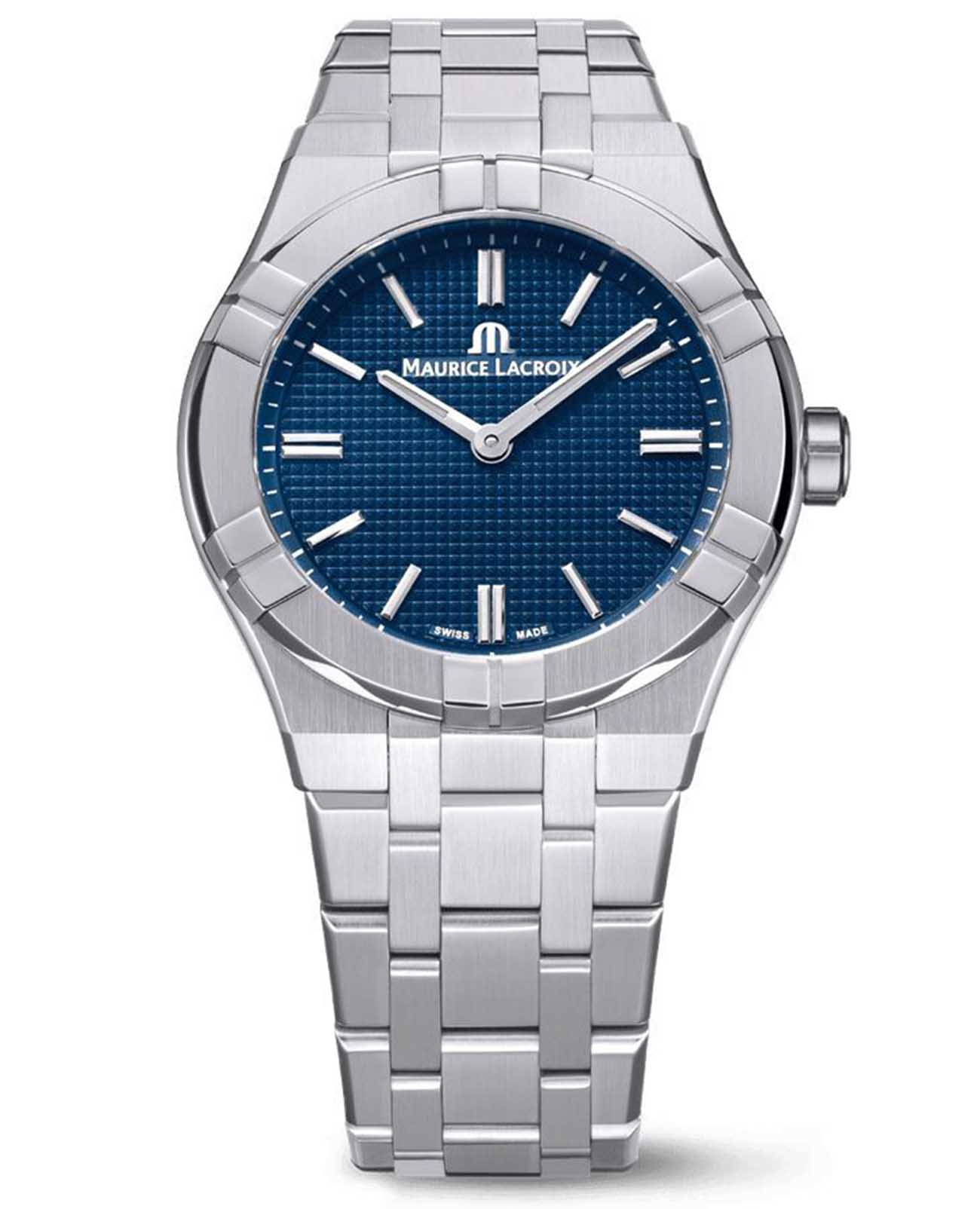 Maurice Lacroix Maurice Lacroix Aikon Manual 39mm Collectors Edition AI7007-SS00E-430-C  AI7007-SS00E-430-C механические мужские часы синий циферблат, браслет нержавеющая сталь — вид спереди