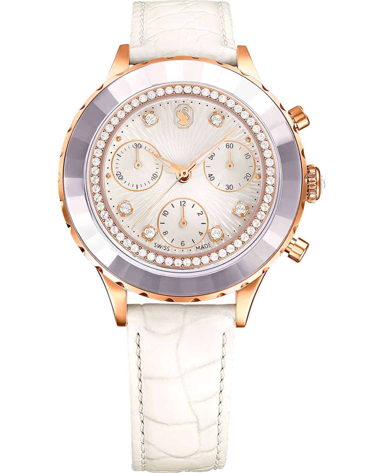 Swarovski Swarovski Octea Chrono 5671150  5671150 кварцевые женские часы белый циферблат, браслет кожаный — вид спереди