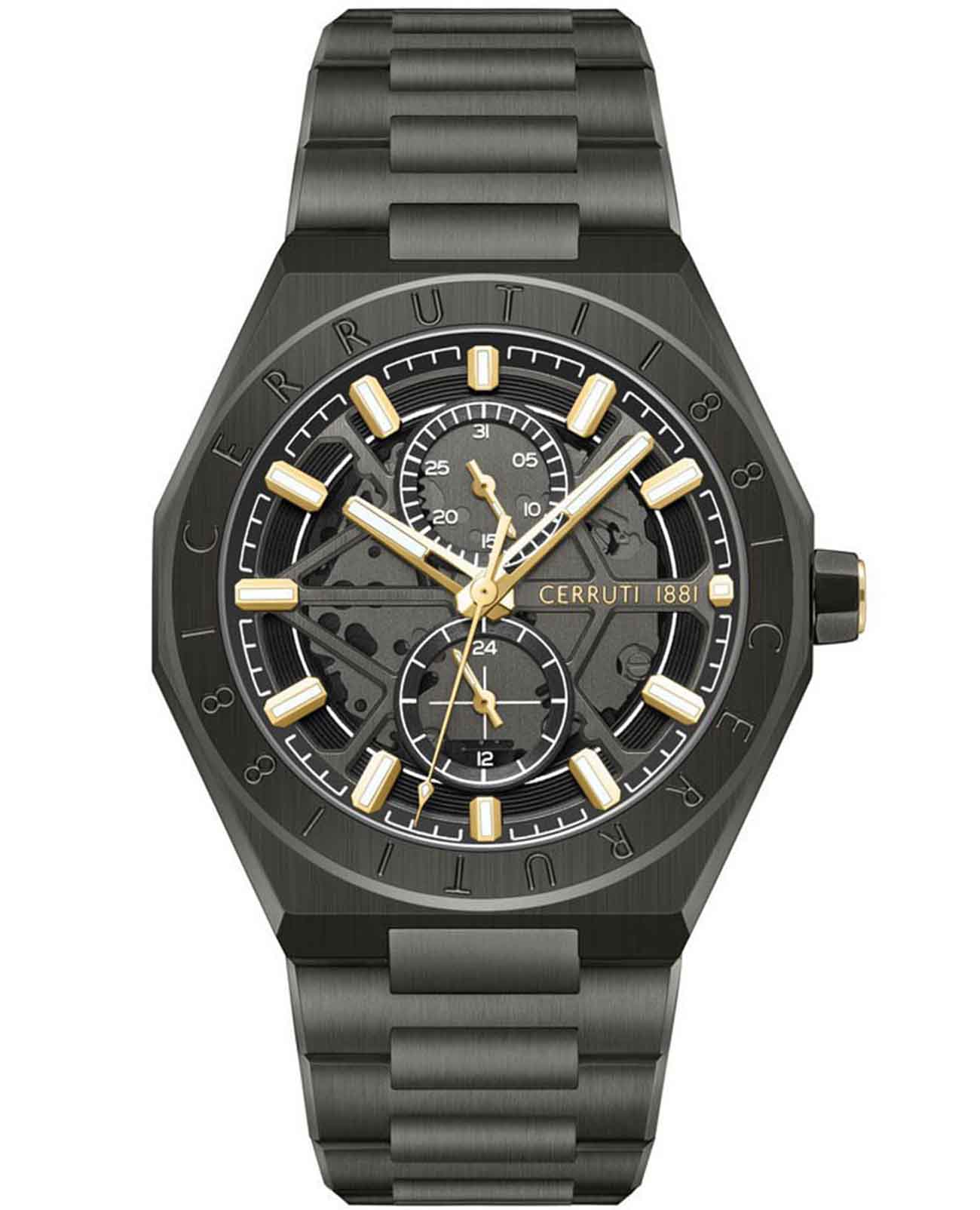 Cerruti 1881 Cerruti 1881 Ravello Skeleton CIWGK0051202  CIWGK0051202 кварцевые мужские часы черный циферблат, браслет нержавеющая сталь с ip-покрытием — вид спереди