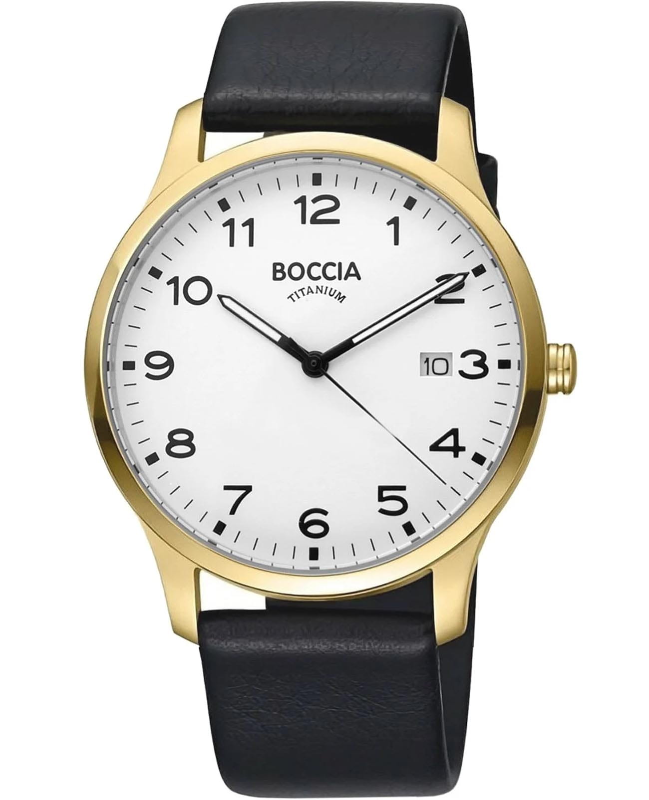 Boccia Titanium Boccia Titanium 3620-08  3620-08 кварцевые мужские часы белый циферблат, браслет кожаный — вид спереди