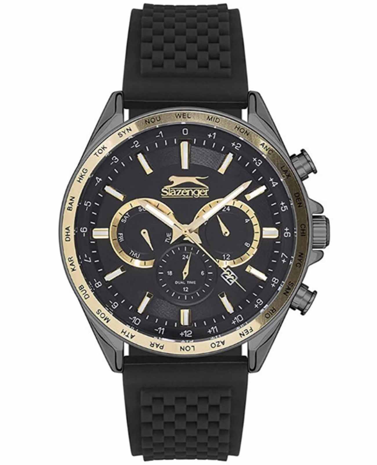 Slazenger Slazenger SL.09.2179.2.05  SL.09.2179.2.05 кварцевые мужские часы черный циферблат, браслет силикон — вид спереди