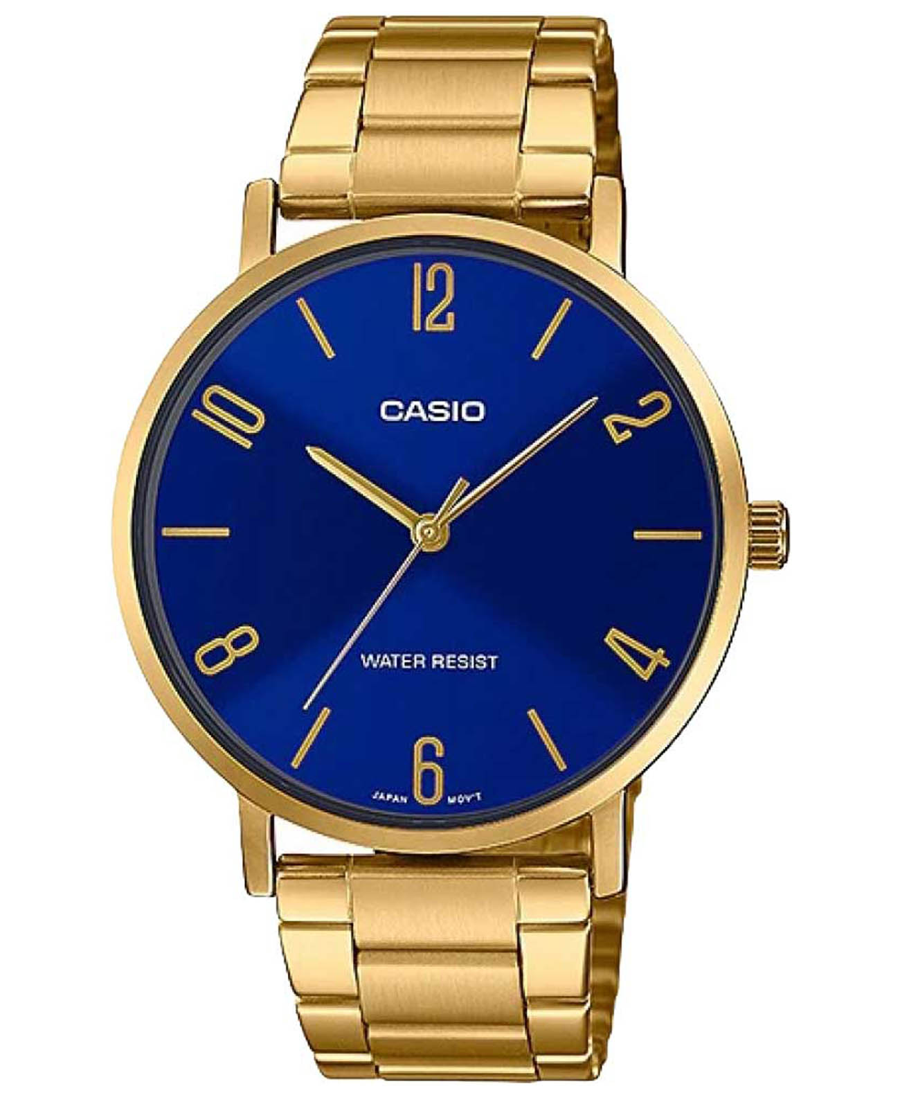 Casio Casio Collection MTP-VT01G-2B2  MTP-VT01G-2B2 кварцевые мужские часы синий циферблат, браслет сталь с ip покрытием — вид спереди