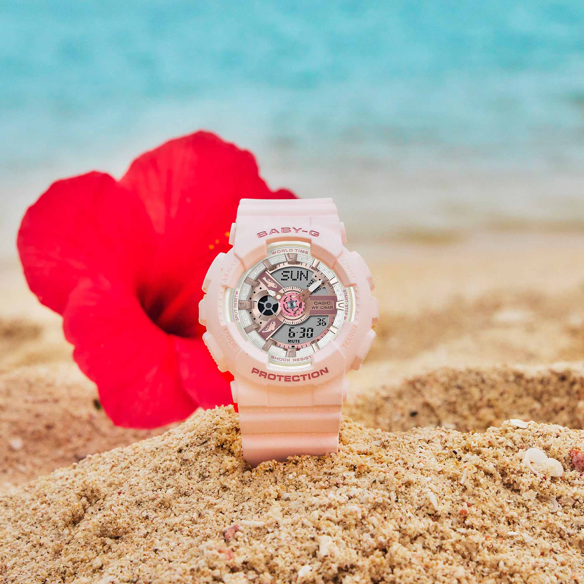 Casio Casio Baby-G BA-110AQ-4ADR (BA-110AQ-4A) кварцевые женские часы часы крупный план розовый циферблата
