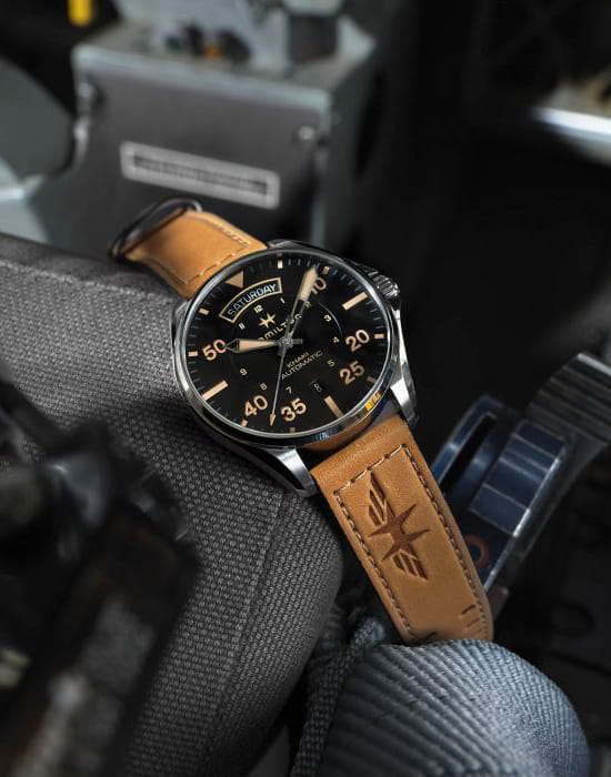 Hamilton Hamilton Khaki Aviation Pilot Day Date Auto H64645531  — детали корпуса и кожаный