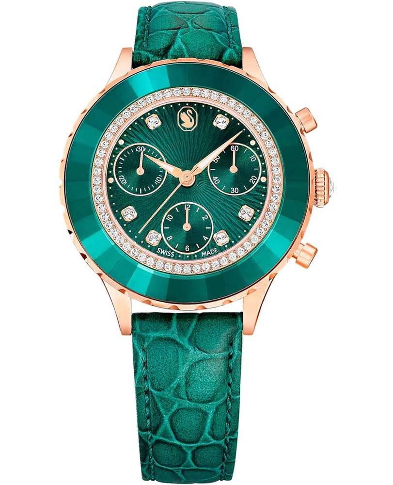 Swarovski Swarovski Octea Chrono 5672931  5672931 кварцевые женские часы зеленый циферблат, браслет кожаный — вид спереди