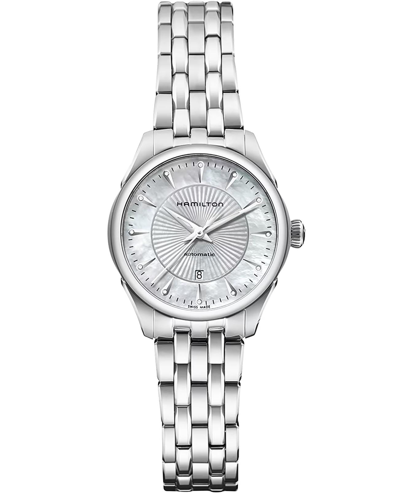 Hamilton Hamilton Jazzmaster Lady Auto H42215111  H42215111 механические женские часы перламутровый циферблат, браслет нержавеющая сталь — вид спереди