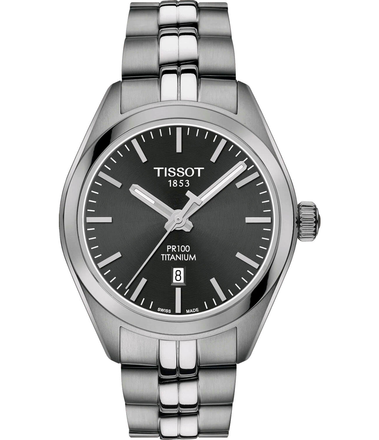 Tissot Tissot PR 100 Titanium Quartz Lady T101.210.44.061.00 PR 100 T1012104406100 кварцевые женские часы серый циферблат, браслет титановый — вид спереди