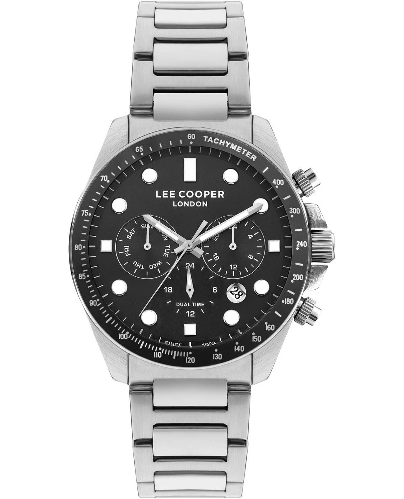 Lee Cooper Lee Cooper LC07829.350  LC07829.350 кварцевые мужские часы черный циферблат, браслет нержавеющая сталь — вид спереди