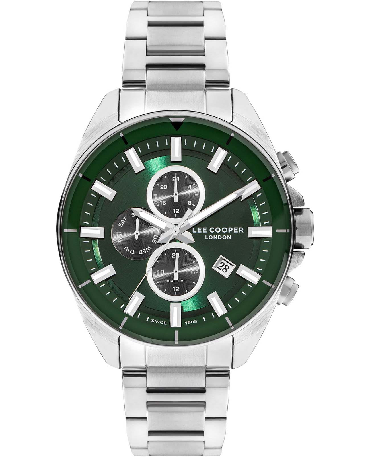 Lee Cooper Lee Cooper LC07830.370  LC07830.370 кварцевые мужские часы зеленый циферблат, браслет нержавеющая сталь — вид спереди