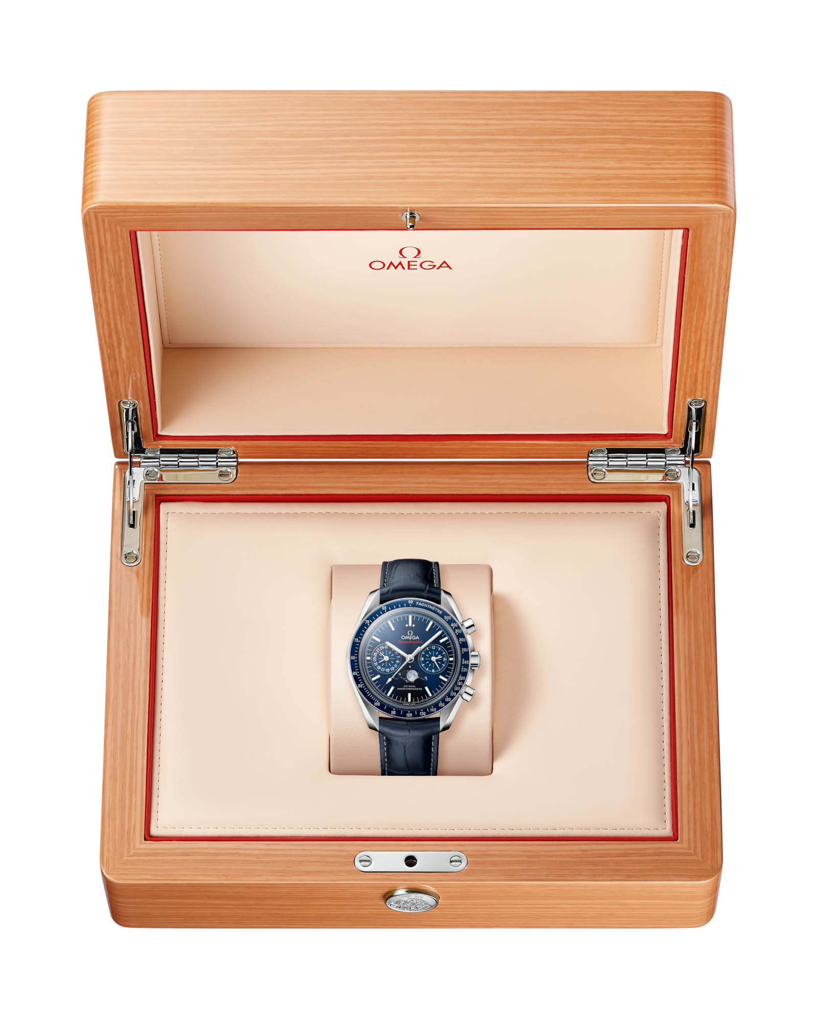 Omega Omega Speedmaster Moonphase 304.33.44.52.03.001, speedmaster швейцария мужские часы на браслете кожаный боковой вид