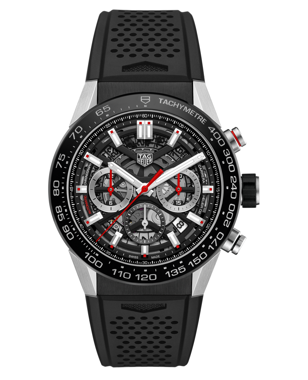 TAG Heuer TAG Heuer Carrera CBG2A10.FT6168  CBG2A10.FT6168 механические мужские часы черный циферблат, браслет каучук — вид спереди
