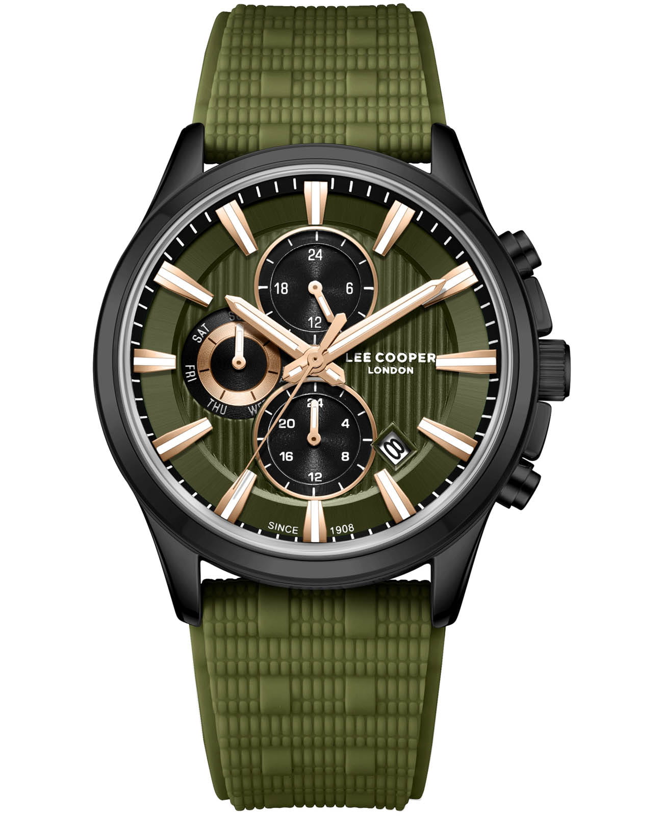 Lee Cooper Lee Cooper LC08183.675  LC08183.675 кварцевые мужские часы зеленый циферблат, браслет каучук — вид спереди