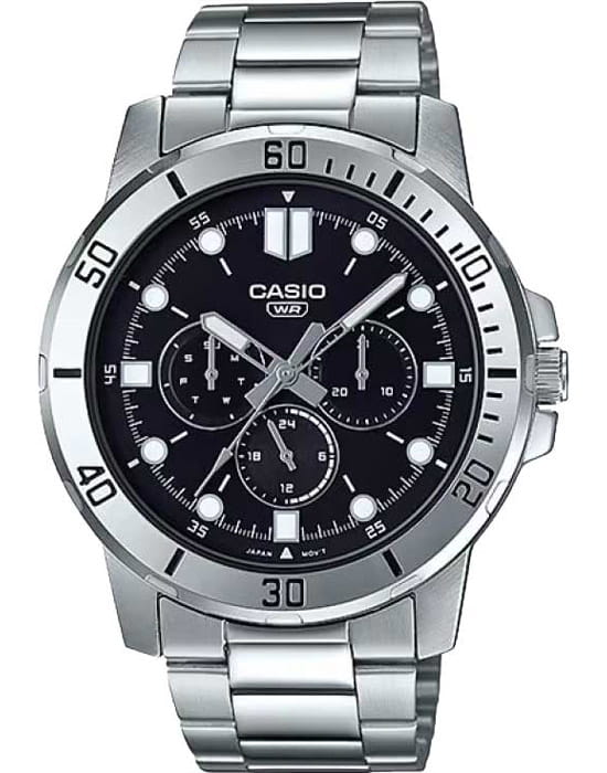 Casio Casio Collection MTP-VD300D-1EUDF (MTP-VD300D-1E)  MTP-VD300D-1E кварцевые мужские часы черный циферблат, браслет нержавеющая сталь — вид спереди