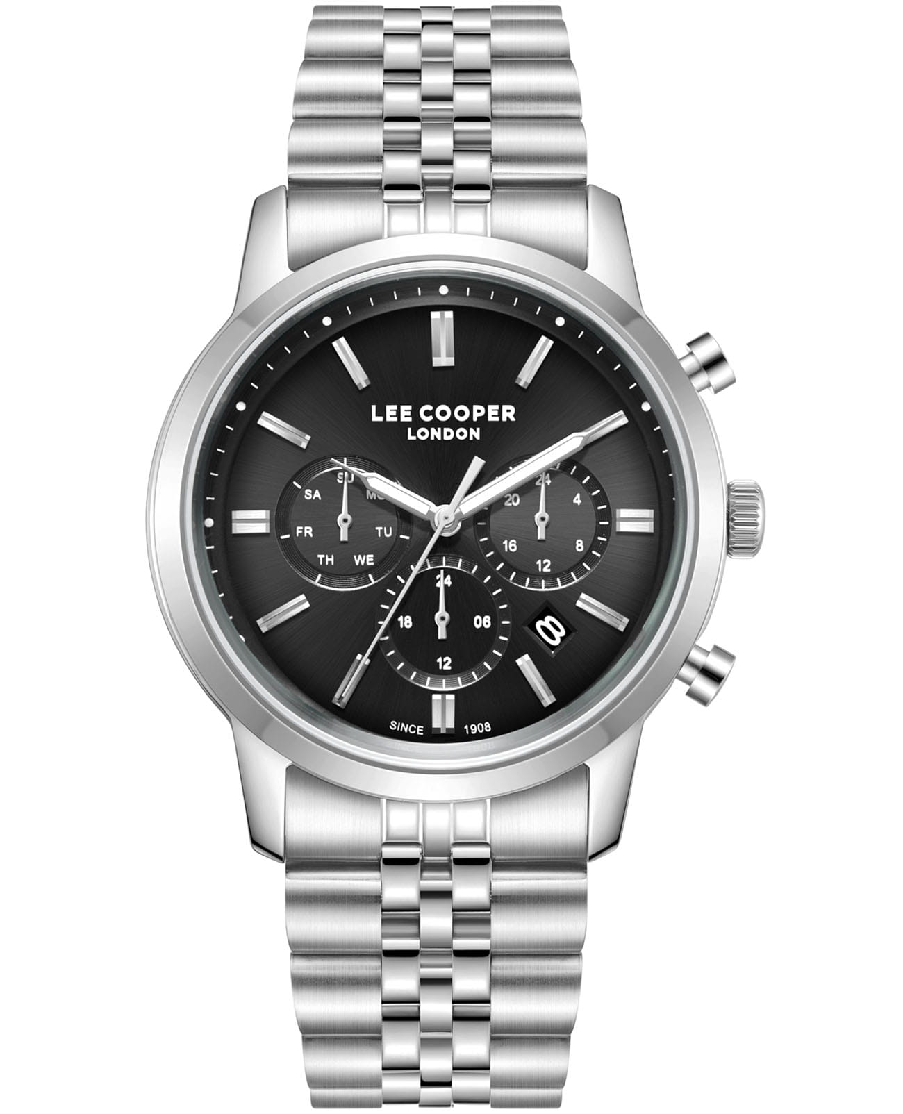 Lee Cooper Lee Cooper LC08187.350  LC08187.350 кварцевые мужские часы черный циферблат, браслет нержавеющая сталь — вид спереди