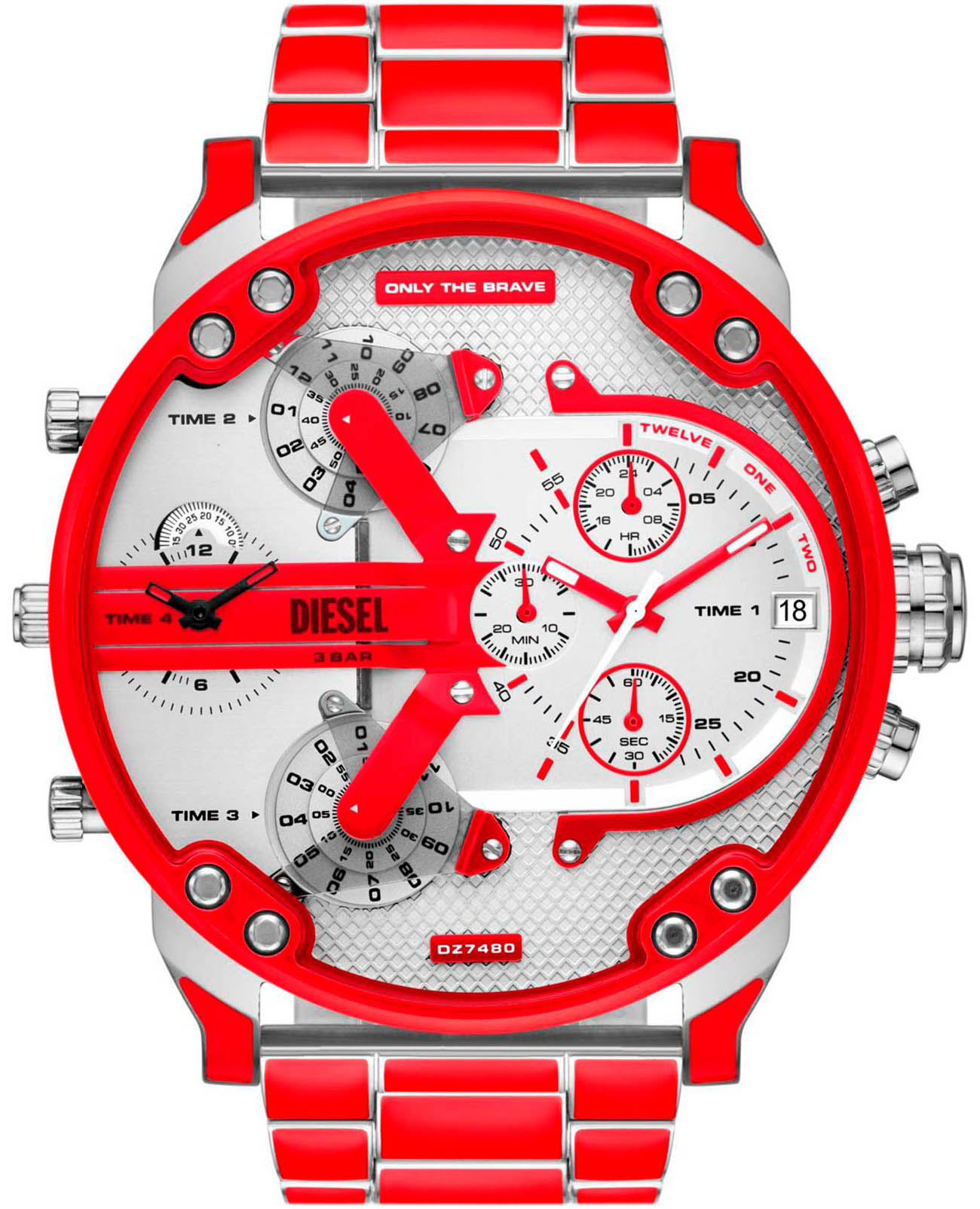 Diesel Diesel Mr Daddy 2.0 DZ7480  DZ7480 кварцевые мужские часы белый циферблат, браслет сталь с ip покрытием — вид спереди