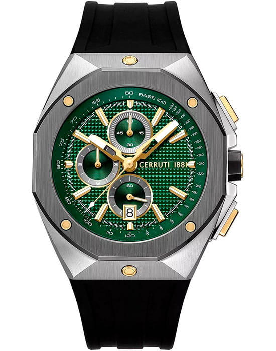 Cerruti 1881 Cerruti 1881 Ruscello CIWGO0073203  CIWGO0073203 кварцевые мужские часы зеленый циферблат, браслет силикон — вид спереди