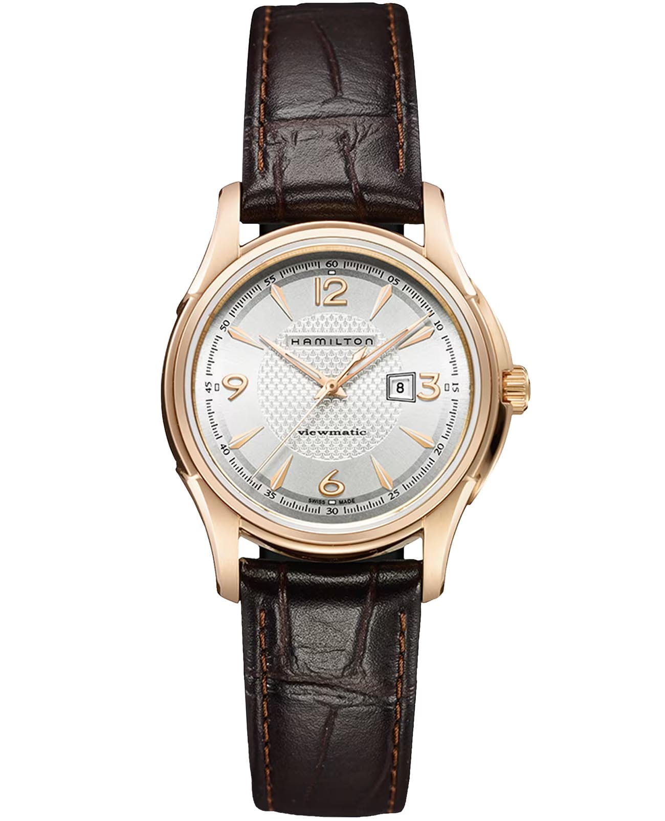 Hamilton Hamilton Jazzmaster Viewmatic Auto H32335555  H32335555 механические мужские часы серебристый циферблат, браслет кожаный — вид спереди