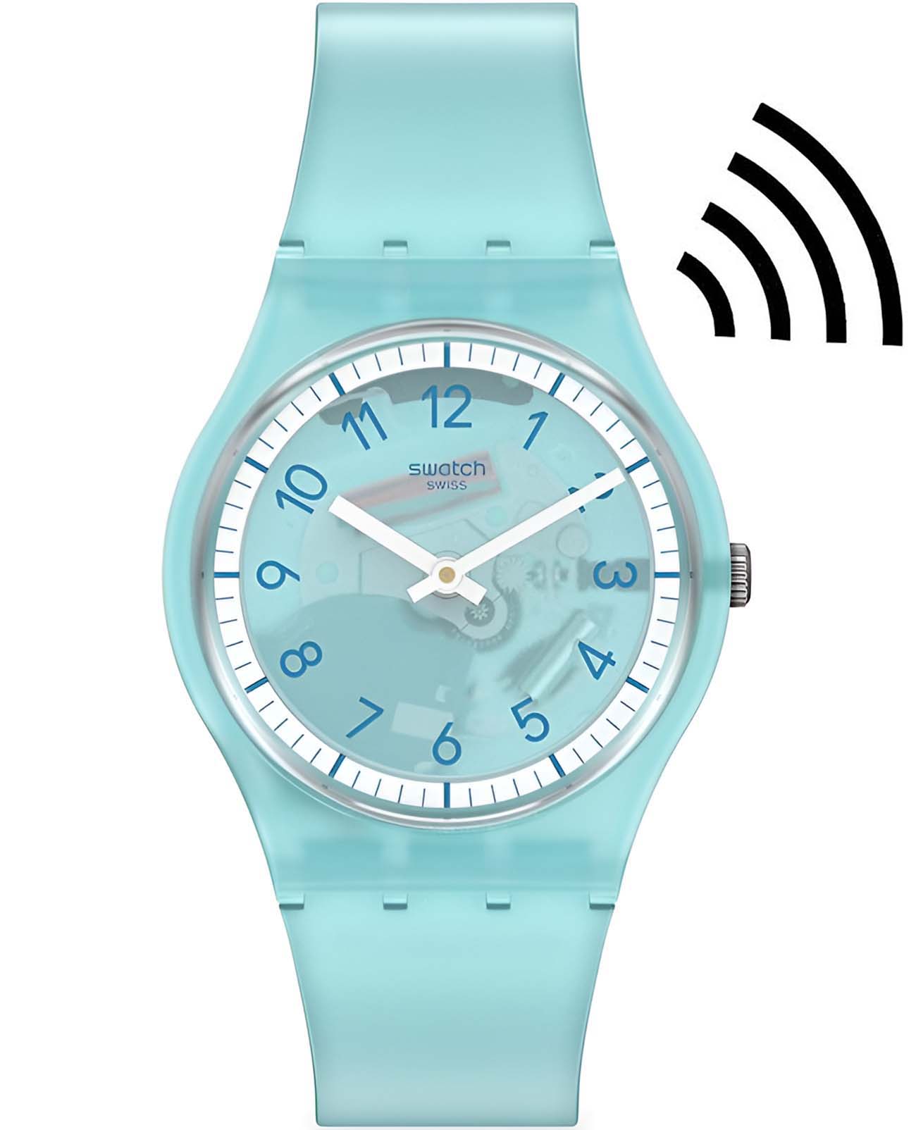 Swatch Swatch Gent Swatch Pay! SVHS100-5300  SVHS100-5300 кварцевые женские часы голубой циферблат, браслет силикон — вид спереди