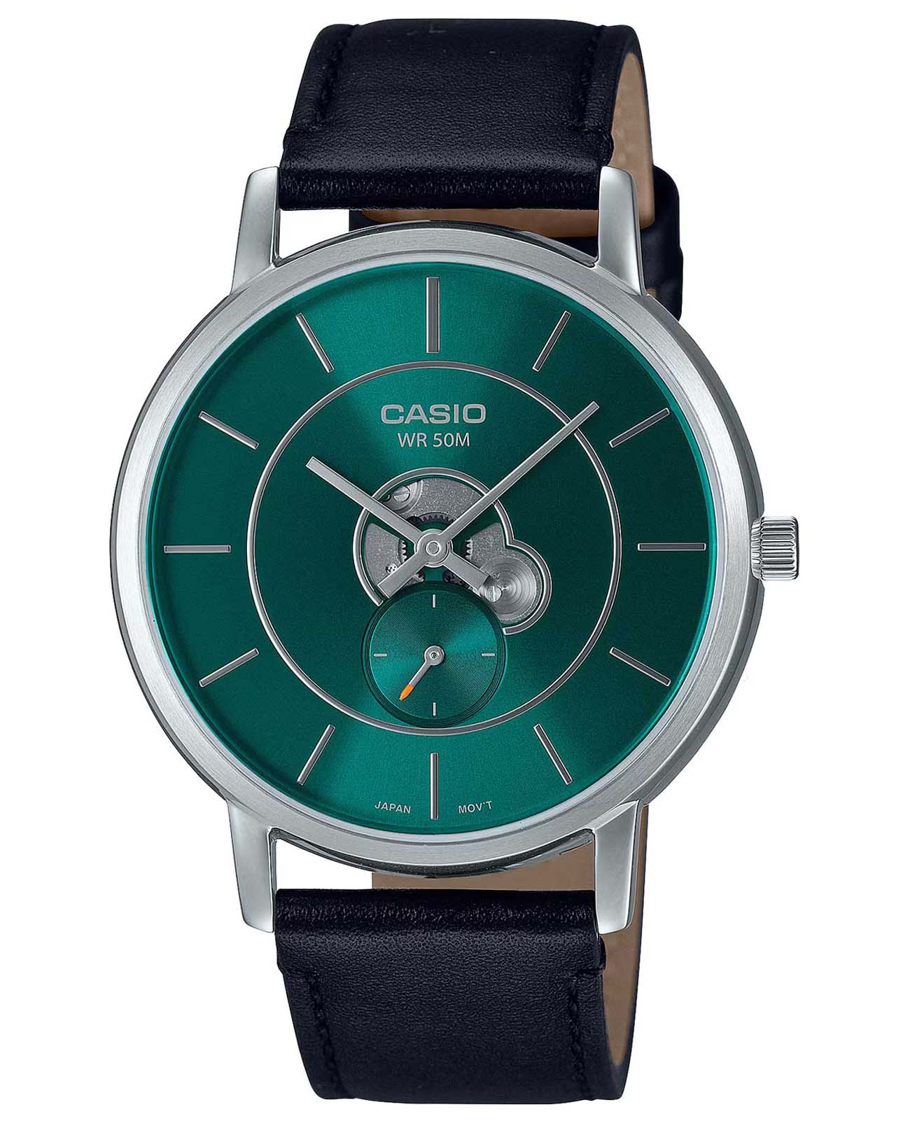 Casio Casio Collection MTP-B130L-3AVDF (MTP-B130L-3A)  MTP-B130L-3A кварцевые мужские часы зеленый циферблат, браслет кожаный — вид спереди