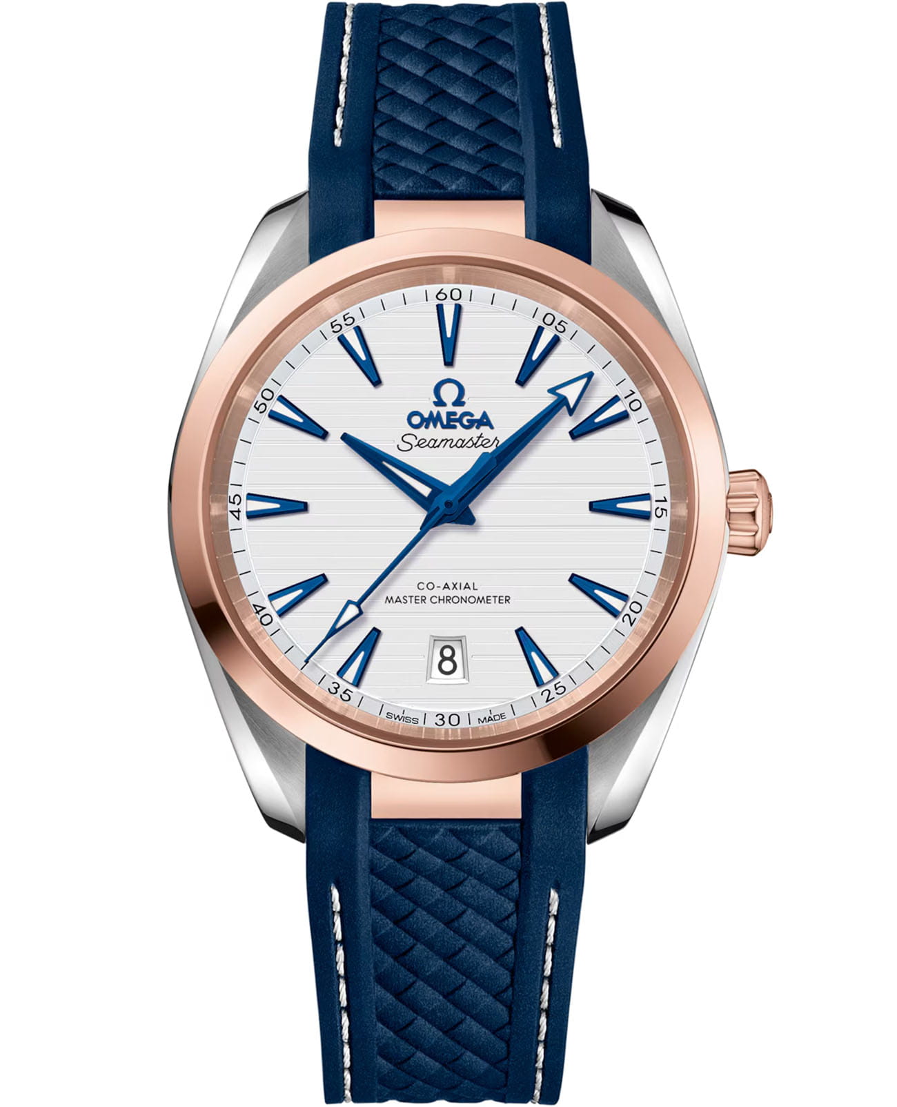 Omega Omega Seamaster Aqua Terra 220.22.38.20.02.001 Aqua Terra 22022382002001 механические мужские часы белый циферблат, браслет каучук — вид спереди