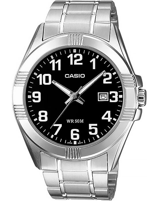 Casio Casio MTP-1308PD-1B  MTP-1308PD-1B кварцевые мужские часы черный циферблат, браслет нержавеющая сталь — вид спереди
