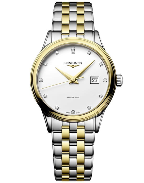 Longines Longines Flagship L4.374.3.17.7  L43743177 механические женские часы белый циферблат, браслет нержавеющая сталь с pvd-покрытием — вид спереди