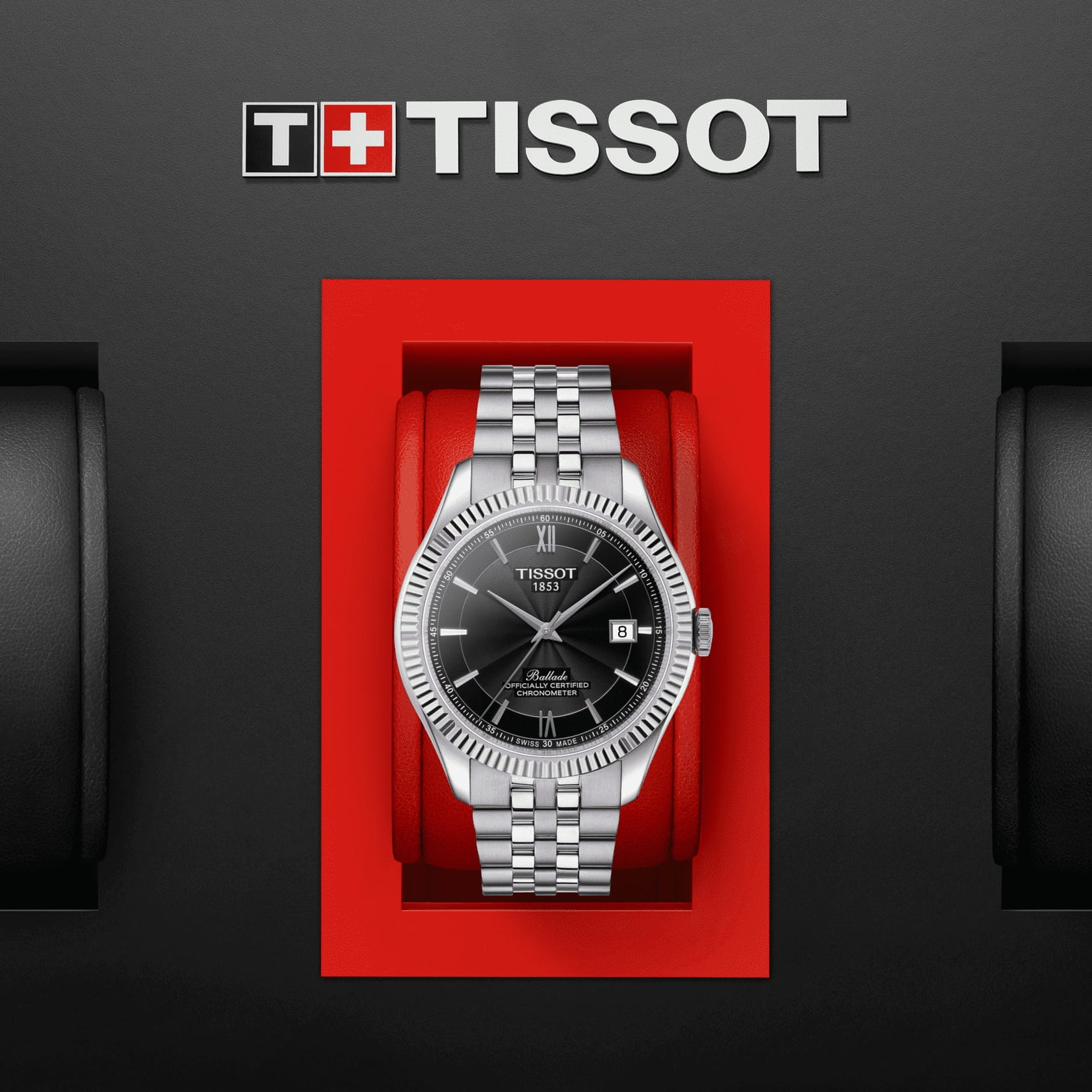 Tissot Tissot Ballade Powermatic 80 Silicium T108.408.11.058.00 механические мужские часы часы крупный план черный циферблата