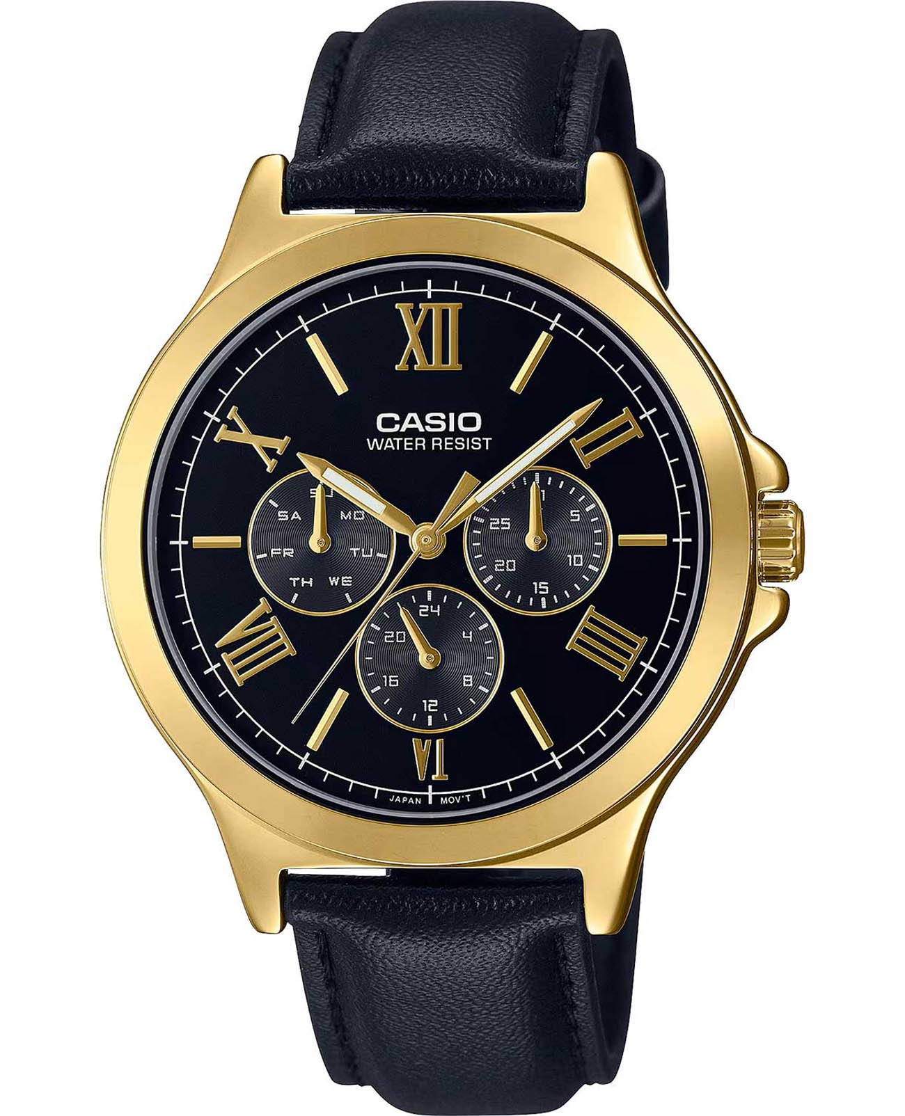 Casio Casio MTP-V300GL-1A  MTP-V300GL-1A кварцевые мужские часы черный циферблат, браслет кожаный — вид спереди